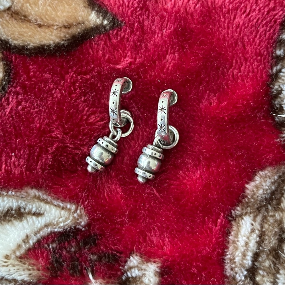 Brighton C-shaped Silvertone Barrel Earrings - Vintage.